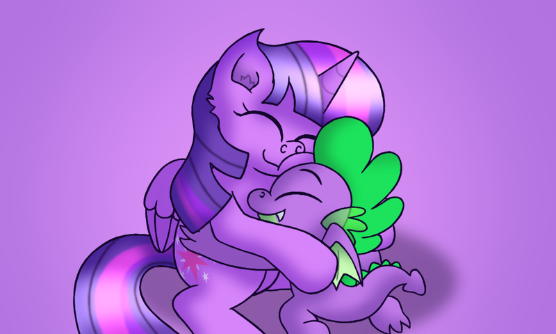 Size: 3000x1800 | Tagged: safe, artist:iceflower99, derpibooru import, spike, twilight sparkle, twilight sparkle (alicorn), alicorn, dragon, pony, cheek squish, eyes closed, hug, image, mama twilight, png, smiling, spikelove, squishy cheeks, winged spike, wings