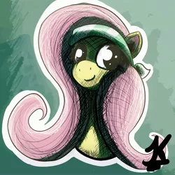 Size: 3000x3000 | Tagged: safe, artist:jearknds, derpibooru import, fluttershy, pegasus, pony, bandana, bust, female, headband, image, jpeg, portrait, smiling, solo