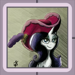 Size: 4092x4096 | Tagged: safe, artist:jearknds, derpibooru import, rarity, pony, unicorn, bust, female, hat, image, jpeg, solo