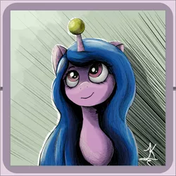 Size: 4096x4091 | Tagged: safe, alternate version, artist:jearknds, derpibooru import, izzy moonbow, pony, unicorn, ball, bust, female, g5, horn, hornball, image, izzy's tennis ball, jpeg, smiling, solo, tennis ball