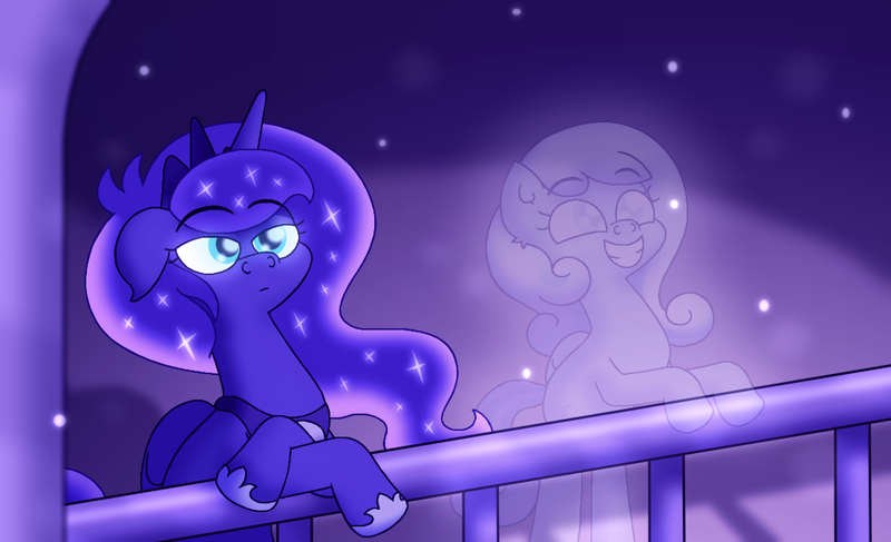 Size: 5750x3500 | Tagged: safe, artist:iceflower99, derpibooru import, princess luna, oc, oc:snowdrop, best pony, bittersweet, image, night, png