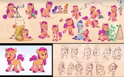 Size: 821x514 | Tagged: safe, artist:imalou, derpibooru import, sunny starscout, earth pony, pony, my little pony: a new generation, argyle starshine, concept art, expressions, female, filly, filly sunny starscout, g5, image, jpeg, map, paint, telescope, the end is neigh, unshorn fetlocks