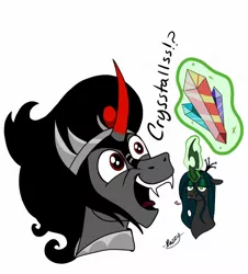 Size: 1046x1156 | Tagged: safe, artist:dragonthecreeper1, derpibooru import, king sombra, queen chrysalis, changeling, pony, unicorn, chrysombra, crystal, female, image, jpeg, male, shipping, simple background, straight, that pony sure does love crystals, white background