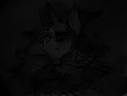 Size: 2048x1544 | Tagged: safe, artist:sombershadows, derpibooru import, king sombra, anthro, pony, unicorn, crying, crystal, grayscale, image, inktober, inktober 2021, jpeg, male, monochrome, reformed sombra, shadow, solo, stallion