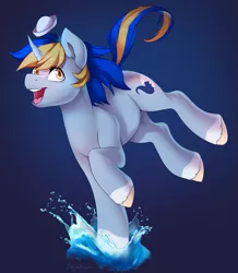 Size: 1237x1417 | Tagged: safe, artist:ginjallegra, derpibooru import, oc, oc:ocean wave, unofficial characters only, pony, unicorn, hat, image, male, png, simple background, solo, stallion