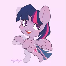 Size: 559x559 | Tagged: safe, artist:ginjallegra, derpibooru import, twilight sparkle, twilight sparkle (alicorn), alicorn, pony, chibi, cute, female, image, looking at you, mare, png, simple background, solo, twiabetes, wings