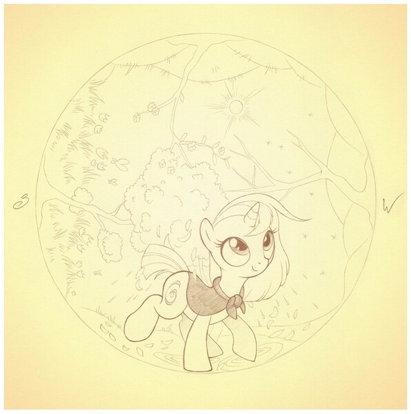 Size: 837x842 | Tagged: safe, artist:sherwoodwhisper, derpibooru import, oc, oc:eri, pony, unicorn, autumn, cape, clothes, female, filly, four seasons, image, inktober, inktober 2021, jpeg, monochrome, seasons, solo, spring, summer, winter