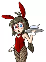 Size: 606x804 | Tagged: suggestive, artist:spheedc, banned from derpibooru, ponybooru import, oc, oc:sphee, unofficial characters only, human, bowtie, bunny ears, bunny suit, cameltoe, clothes, cuffs (clothes), female, fishnet pantyhose, glasses, humanized, humanized oc, image, lolicon, looking at you, png, simple background, solo, solo female, underage, white background