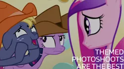 Size: 1280x720 | Tagged: safe, derpibooru import, edit, edited screencap, editor:quoterific, screencap, princess cadance, star tracker, twilight sparkle, twilight sparkle (alicorn), alicorn, earth pony, pony, once upon a zeppelin, season 7, airship, colt, cowboy hat, female, hat, image, jpeg, male, mare, open mouth, open smile, smiling, twilight is not amused, unamused, zeppelin