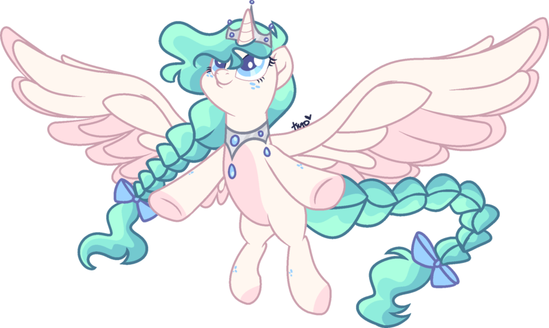 Size: 2149x1285 | Tagged: safe, artist:kurosawakuro, derpibooru import, oc, alicorn, pony, crown, female, image, jewelry, magical lesbian spawn, mare, offspring, parent:fluttershy, parent:princess celestia, parents:flutterlestia, png, regalia, simple background, solo, spread wings, transparent background, wings