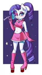 Size: 950x1700 | Tagged: safe, artist:melliedraws, derpibooru import, rarity, anthro, unicorn, clothes, cosplay, costume, image, one eye closed, platform shoes, png, ray gun, solo, space channel 5, wink
