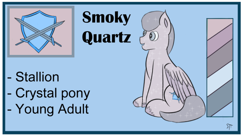 Size: 1192x670 | Tagged: safe, artist:schumette14, derpibooru import, oc, oc:smoky quartz, crystal pony, pegasus, image, next generation, parent:ivory rook, parent:toe-tapper, png