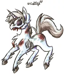 Size: 1337x1542 | Tagged: safe, artist:razinoats, derpibooru import, oc, unofficial characters only, pony, undead, zombie, zombie pony, bruised, image, jpeg, male, solo, stallion, traditional art, unshorn fetlocks