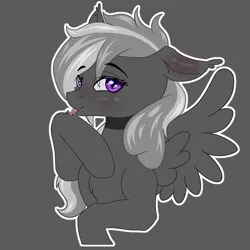 Size: 500x500 | Tagged: suggestive, artist:falses, derpibooru import, oc, bat pony, pegasus, pony, adorasexy, blushing, commission, cute, female, horny, image, licking, licking lips, looking at you, mare, png, sexy, simple background, solo, spread wings, sticker, tongue out, tongue play, wings, ych result