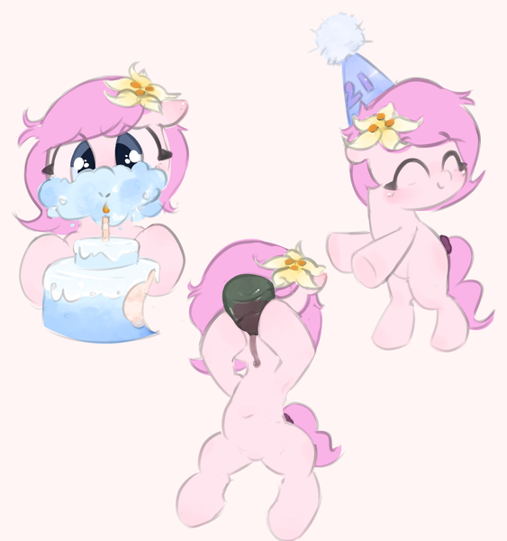 Size: 3277x3494 | Tagged: safe, artist:maxisb8, derpibooru import, oc, oc:kayla, unofficial characters only, earth pony, pony, birthday, cake, dancing, drinking, eating, female, filly, flower, flower in hair, food, image, png, smiling, solo