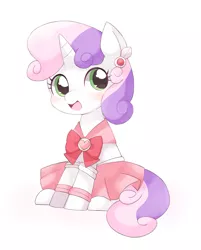 Size: 1647x2045 | Tagged: safe, artist:ginmaruxx, derpibooru import, sweetie belle, pony, unicorn, blushing, clothes, cute, diasweetes, dress, female, filly, heart, image, jpeg, simple background, sitting, solo, white background