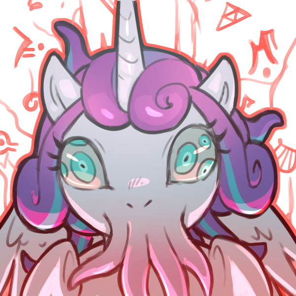 Size: 1159x1159 | Tagged: safe, artist:cold-blooded-twilight, derpibooru import, princess flurry heart, cthulhu, cthulhu mythos, halloween, holiday, image, looking at each other, multiple pupils, png, simple background, spread wings, tentacles, transparent background, wide eyes, wings