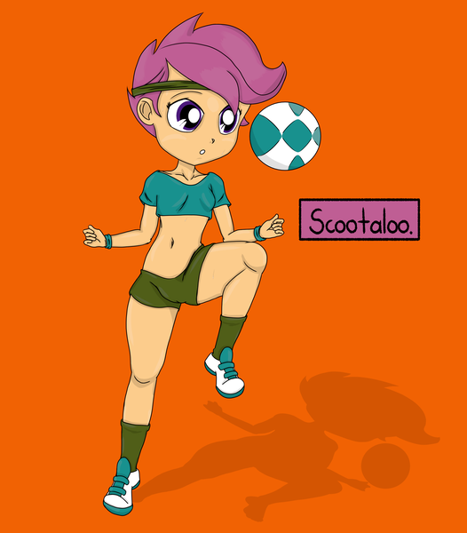 Size: 2738x3122 | Tagged: suggestive, artist:donjake1985, derpibooru import, scootaloo, human, equestria girls, belly button, breasts, football, image, png, sports, wristband