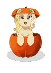 Size: 2480x3508 | Tagged: safe, artist:backgroundpony#f352, derpibooru import, oc, oc:radler, unofficial characters only, pony, commission, eyes open, female, fluffy, halloween, halloween 2021, holiday, image, leaf, mare, open mouth, png, pumpkin, simple background, solo, transparent background, ych result, your character here