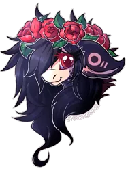 Size: 637x845 | Tagged: safe, artist:razinoats, derpibooru import, oc, oc:olivia, unofficial characters only, earth pony, pony, bust, earth pony oc, eyelashes, female, floral head wreath, flower, image, mare, png, simple background, smiling, tattoo, transparent background