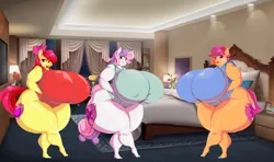 Size: 1920x1136 | Tagged: source needed, suggestive, artist:sirmasterdufel, derpibooru import, edit, apple bloom, scootaloo, sweetie belle, oc, anthro, human, plantigrade anthro, :p, apple blob, bbw, big breasts, breasts, busty apple bloom, busty cmc, busty scootaloo, busty sweetie belle, butt, child bearing hips, cutie mark crusaders, fat, grin, huge breasts, huge butt, humanized, hyper, hyper breasts, image, impossibly large breasts, impossibly large butt, large butt, open mouth, open smile, png, scootalard, smiling, sweetie belly, thighs, thunder thighs, tongue out, wide hips