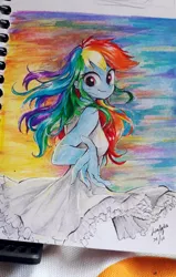 Size: 1920x3012 | Tagged: safe, artist:liaaqila, derpibooru import, rainbow dash, human, equestria girls, clothes, dress, image, jpeg, sundress, take my hand, traditional art