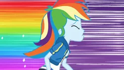 Size: 3410x1920 | Tagged: safe, derpibooru import, screencap, rainbow dash, equestria girls, equestria girls series, holidays unwrapped, spoiler:eqg series (season 2), breasts, clothes, cutie mark, cutie mark on clothes, dashing through the mall, eyes closed, female, geode of super speed, high res, hoodie, image, jewelry, jpeg, magical geodes, necklace, open mouth, rainbow trail, solo
