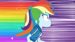 Size: 3410x1920 | Tagged: safe, derpibooru import, screencap, rainbow dash, equestria girls, equestria girls series, holidays unwrapped, spoiler:eqg series (season 2), breasts, clothes, cutie mark, cutie mark on clothes, dashing through the mall, female, geode of super speed, high res, hoodie, image, jewelry, jpeg, magical geodes, necklace, open mouth, rainbow trail, solo