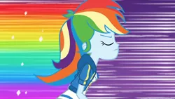 Size: 3410x1920 | Tagged: safe, derpibooru import, screencap, rainbow dash, equestria girls, equestria girls series, holidays unwrapped, spoiler:eqg series (season 2), breasts, clothes, cutie mark, cutie mark on clothes, dashing through the mall, eyes closed, female, geode of super speed, high res, hoodie, image, jewelry, jpeg, magical geodes, necklace, rainbow trail, solo