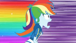 Size: 3410x1920 | Tagged: safe, derpibooru import, screencap, rainbow dash, equestria girls, equestria girls series, holidays unwrapped, spoiler:eqg series (season 2), breasts, clothes, cutie mark, cutie mark on clothes, dashing through the mall, female, geode of super speed, high res, hoodie, image, jewelry, jpeg, magical geodes, necklace, open mouth, rainbow trail, solo