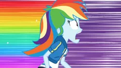 Size: 3410x1920 | Tagged: safe, derpibooru import, screencap, rainbow dash, equestria girls, equestria girls series, holidays unwrapped, spoiler:eqg series (season 2), breasts, clothes, cutie mark, cutie mark on clothes, dashing through the mall, female, geode of super speed, high res, hoodie, image, jewelry, jpeg, magical geodes, necklace, open mouth, rainbow trail, solo