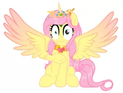 Size: 1587x1204 | Tagged: safe, artist:vizirka, derpibooru import, oc, oc:princess fluttershy, alicorn, pony, teacher of the month (episode), spoiler:interseason shorts, alicorn oc, alternate character design, alternate hairstyle, alternate universe, colored wings, commission, element of kindness, horn, image, jewelry, my eyes, png, solo, tiara, two toned wings, wings, wtf face, ych result