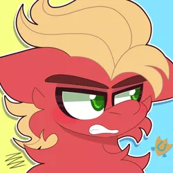 Size: 2000x2000 | Tagged: safe, artist:saveraedae, derpibooru import, hitch trailblazer, sprout cloverleaf, earth pony, pony, my little pony: a new generation, angry, blushing, blushing profusely, g5, gay, hitchsprout, image, implied gay, implied hitchsprout, implied shipping, looking away, male, png, shipping, solo