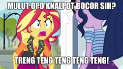 Size: 888x499 | Tagged: safe, derpibooru import, edit, edited screencap, screencap, sci-twi, sunset shimmer, twilight sparkle, equestria girls, equestria girls series, forgotten friendship, text support, angry, image, imgflip, indonesia, indonesian, jpeg, shrunken pupils, yelling