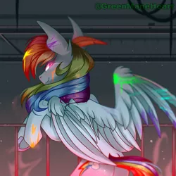 Size: 1280x1280 | Tagged: safe, artist:greenmaneheart, derpibooru import, rainbow dash, pony, fanfic:rainbow factory, fanfic art, image, jpeg, rainbow factory dash, solo