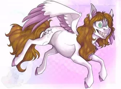 Size: 640x471 | Tagged: safe, artist:millefaller, derpibooru import, oc, pegasus, pony, colored hooves, colored wings, female, flying, grin, image, jpeg, mare, pegasus oc, smiling, solo, two toned wings, wings