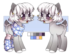 Size: 2600x1916 | Tagged: safe, artist:miioko, derpibooru import, oc, oc:ollie, unofficial characters only, earth pony, pony, clothes, colored hooves, duo, ear piercing, earth pony oc, glasses, image, leg warmers, open mouth, piercing, png, reference sheet, scarf, simple background, transparent background