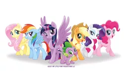 Size: 700x400 | Tagged: safe, derpibooru import, applejack, fluttershy, pinkie pie, rainbow dash, rarity, spike, twilight sparkle, alicorn, butterfly, dragon, insect, pony, my little pony: the movie, applejack's hat, balloon, blonde hair, blue hair, blue skin, cowboy hat, cutie mark, diamond, freckles, green hair, hat, horn, image, multicolored hair, orange skin, pink hair, pink skin, png, purple hair, purple wings, rainbow, rainbow hair, red hair, render, sparkles, violet hair, white skin, wings, yellow hair
