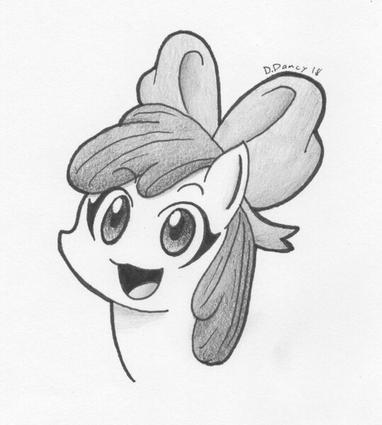 Size: 1211x1349 | Tagged: safe, artist:deeartistnet, derpibooru import, apple bloom, earth pony, pony, female, filly, image, inktober, inktober 2018, jpeg, monochrome, sketch, solo