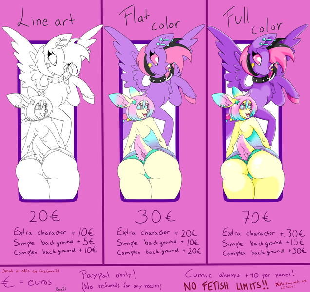 Size: 3000x2832 | Tagged: suggestive, artist:imaranx, derpibooru import, oc, oc:sweetypunk, unofficial characters only, anthro, deer, pegasus, pony, advertisement, anthro oc, anthro with ponies, ass, butt, clothes, colored, commission info, deer oc, digital art, flat colors, fully shaded, furry, furry oc, huge butt, image, large butt, lineart, no pony, non-mlp oc, non-pony oc, panties, png, price sheet, sheet, underwear, wide hips