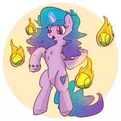 Size: 2804x2804 | Tagged: safe, artist:uteuk, derpibooru import, izzy moonbow, pony, unicorn, my little pony: a new generation, spoiler:my little pony: a new generation, ball, female, fire, g5, image, mare, png, tennis ball