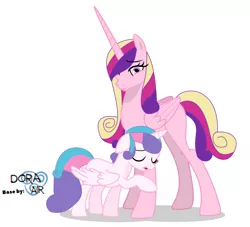 Size: 2392x2168 | Tagged: safe, artist:doraair, artist:lillyblosam, derpibooru import, princess cadance, princess flurry heart, alicorn, pony, base used, duo, eyes closed, female, image, mother and child, mother and daughter, older, older flurry heart, png, sad, simple background, white background