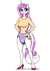 Size: 2473x3489 | Tagged: suggestive, artist:xdemcuddles, derpibooru import, fleur-de-lis, anthro, beautisexy, clothes, diaper, diaper fetish, fetish, hand on hip, high heels, image, jpeg, lidded eyes, pullup (diaper), shoes, smiling, traditional art