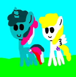 Size: 698x703 | Tagged: safe, artist:tommothetankengine57, derpibooru import, fizzy, surprise, pegasus, pony, twinkle eyed pony, unicorn, adoraprise, cute, drawception, duo, female, fizzybetes, friends, g1, image, land, mare, png, ponyland, smiley face, smiley face ponies, smiling