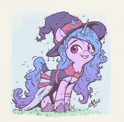 Size: 1200x1180 | Tagged: safe, artist:assasinmonkey, derpibooru import, izzy moonbow, pony, unicorn, my little pony: a new generation, clothes, costume, cute, g5, halloween, halloween costume, hat, holiday, image, izzybetes, png, witch, witch costume, witch hat