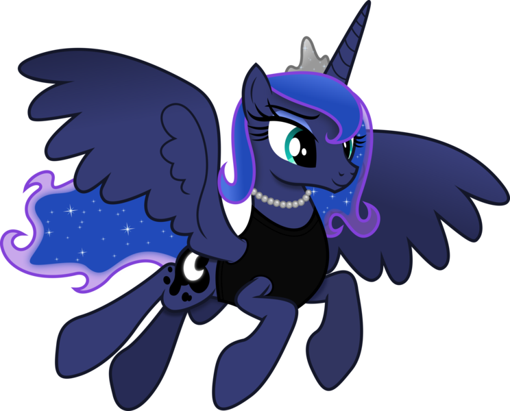 Size: 5021x4049 | Tagged: safe, artist:anime-equestria, derpibooru import, princess luna, alicorn, alternate hairstyle, classy, clothes, eyeshadow, female, horn, image, jewelry, makeup, necklace, png, simple background, smiling, solo, transparent background, vector, wings