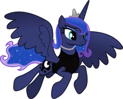 Size: 5021x4049 | Tagged: safe, artist:anime-equestria, derpibooru import, princess luna, alicorn, alternate hairstyle, classy, clothes, eyeshadow, female, horn, image, jewelry, makeup, necklace, png, simple background, smiling, solo, transparent background, vector, wings