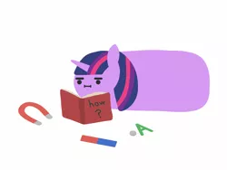 Size: 2048x1536 | Tagged: safe, artist:2merr, ponerpics import, twilight sparkle, unicorn, :i, blob ponies, book, dot eyes, drawn on phone, drawthread, female, image, lying down, magnet, png, reading, simple background, solo, unicorn twilight, white background