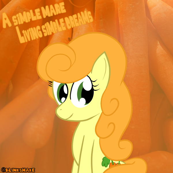 Size: 3600x3600 | Tagged: safe, artist:blinkshake, derpibooru import, carrot top, golden harvest, earth pony, pony, beyond her garden, carrot, cutie mark, female, food, g4, high res, image, looking at you, mare, png, smiling, smiling at you, solo