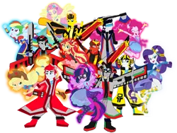 Size: 2870x2160 | Tagged: safe, artist:robertsonskywa1, artist:sapphiregamgee, derpibooru import, applejack, fluttershy, pinkie pie, rainbow dash, rarity, sci-twi, sunset shimmer, twilight sparkle, bee, insect, equestria girls, arm cannon, axe, bumblebee, bumblebee (transformers), disc, eqg promo pose set, equestria girls-ified, female, high res, humane five, humane seven, humane six, image, ironhide, jazz, male, png, rodimus, sideswipe, simple background, sunstreaker, super ponied up, sword, transformers, transparent background, weapon, wheeljack, wings